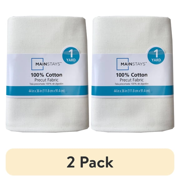 (2 pack) Mainstays 100% Cotton 1 Yard Precut Fabric Solid White