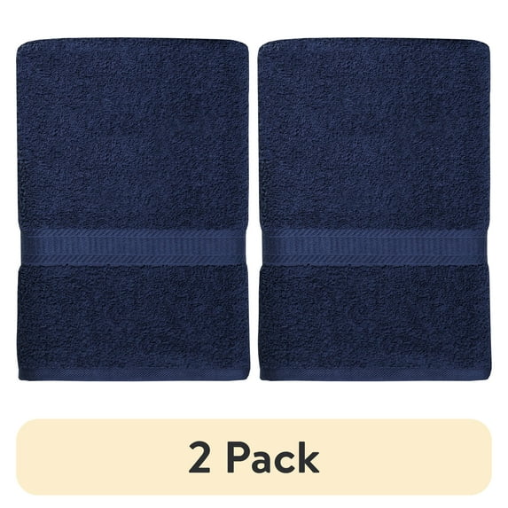 (2 pack) Mainstays Basic Bath Towel, Soft 100% Cotton and Highly Absorbent Bath Towel, Navy