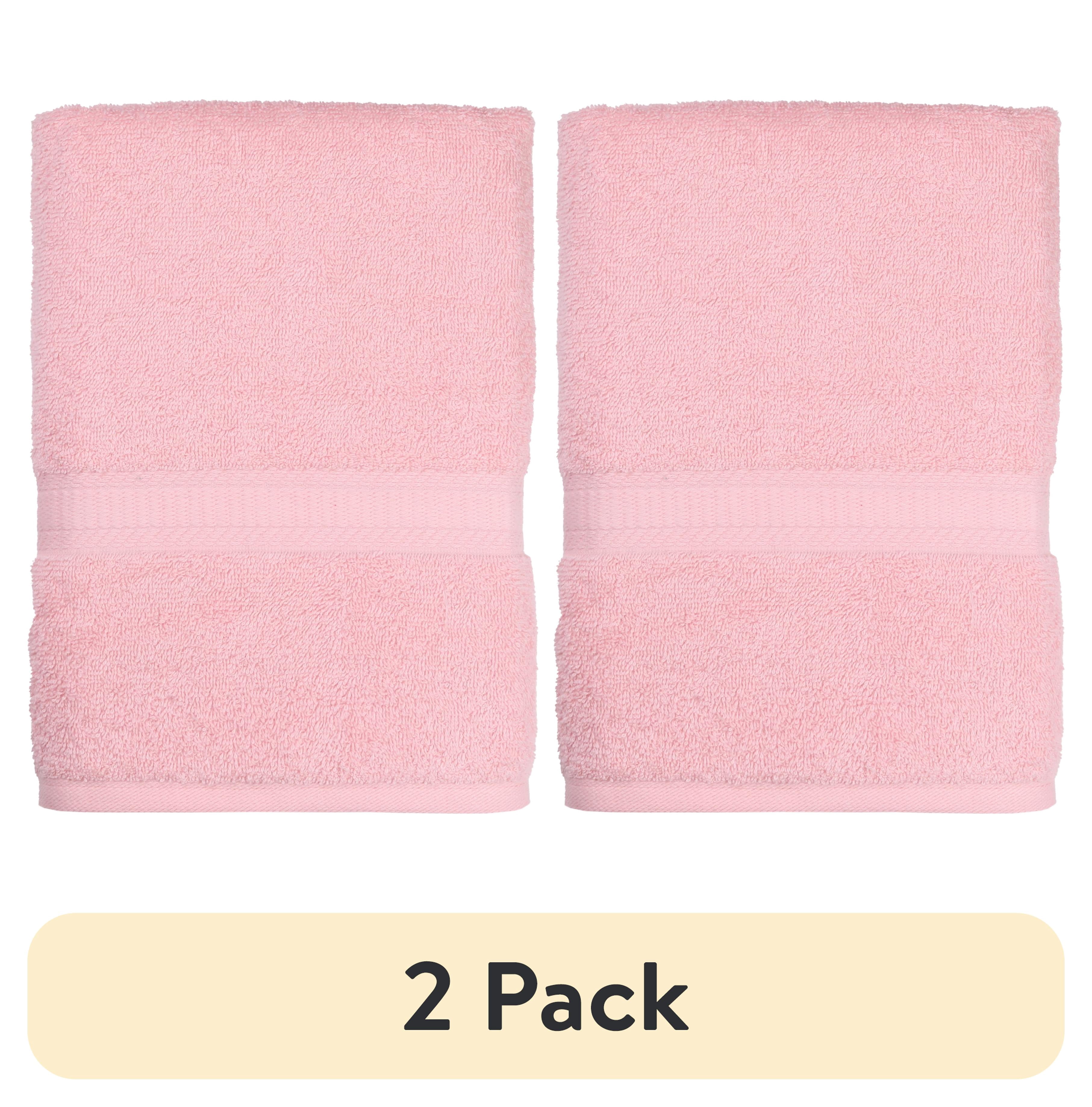 (2 pack) Mainstays Basic Solid 100% Cotton Bath Towel, 27 in x 52 in, Daylily Pink