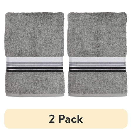 (2 pack) Mainstays Basic Ombre Stripe Bath Towel, 100% Cotton, Gray, 27 in x 52 in