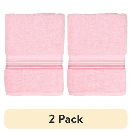(2 pack) Mainstays 100% Cotton Bath Towel, Super Soft and highly absorbent Basic Striped Premium Bath Towel for Bathroom, Hotels, Spa and Gym – Pink