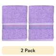 thumbnail image 1 of (2 pack) Mainstays Basic Bath Towel, Soft 100%  Cotton and Highly Absorbent Striped Bath Towel, Purple, 1 of 8