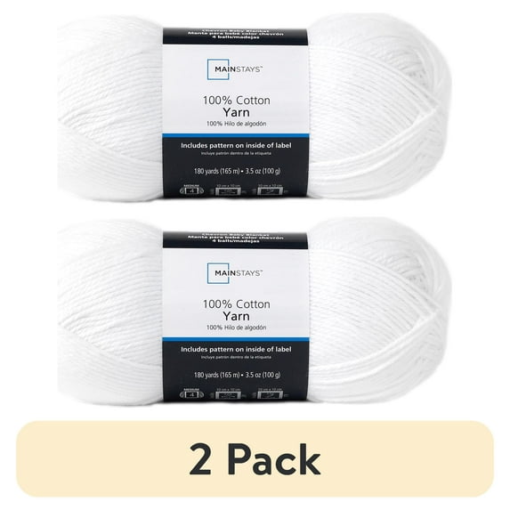 (2 pack) Mainstays 100% Cotton Yarn - Arctic White - 3.5oz 180yds - 4 Medium Weight