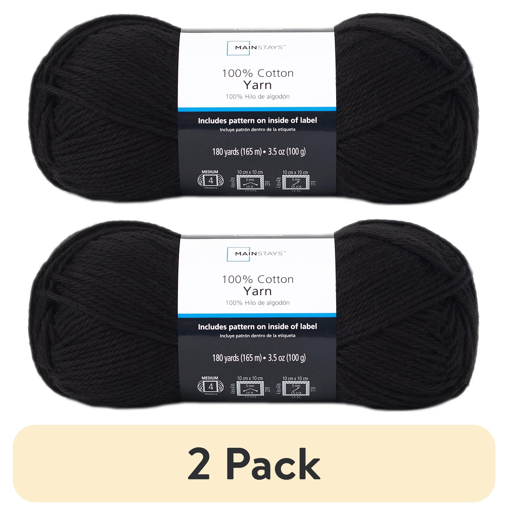 (2 pack) Mainstays 100% Cotton Yarn - Rich Black - 3.5oz 180yds - 4 Medium Weight