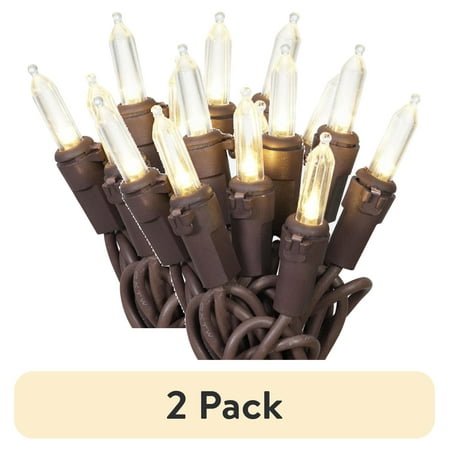 (2 pack) Mainstays 100-Count Warm White LED Outdoor String Lights with Brown Wire