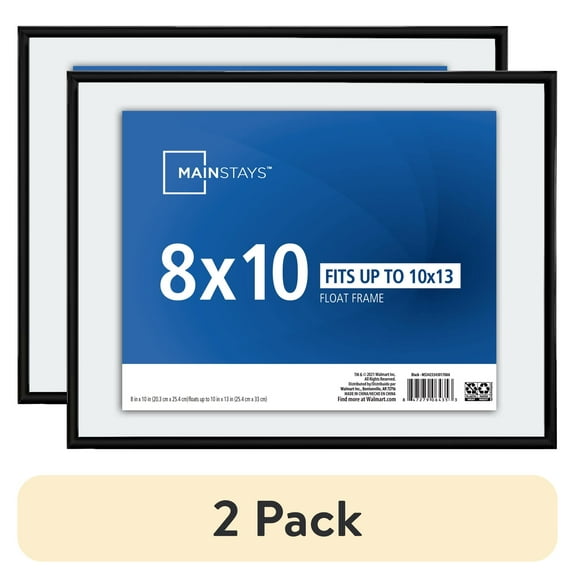 (2 pack) Mainstays – 8x10 Picture Frame – Black Front Loading Float Frame Wall or Tabletop Photo Frame