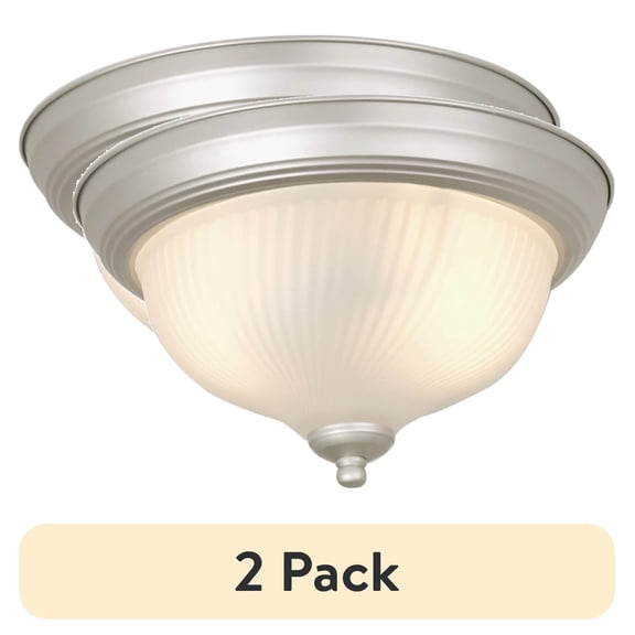(2 pack) (2 pack) Mainstays 10.98 in 1-Light Flush Mount Ceiling Light, Satin Nickel Finish, Glass and Metal, No Bulb Included