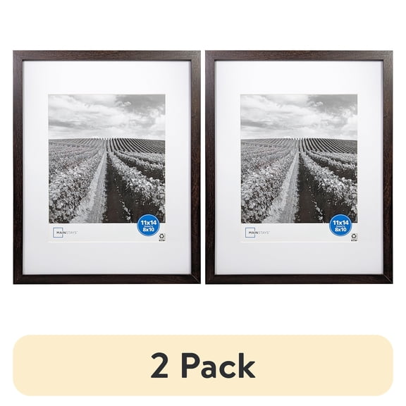 (2 pack) Mainstays 11 x 14 Brown Gallery Picture Frame, Matted to 8 x 10