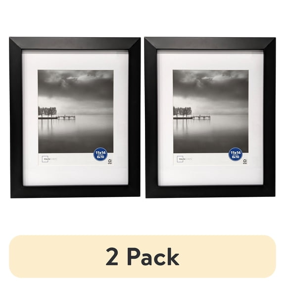 (2 pack) Mainstays – 8x10 Picture Frame – Black Matted Gallery Bevel Program Wall Photo Frame