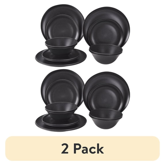 (2 pack) Mainstays 12-Piece Eco-Friendly Dinnerware Set, Black