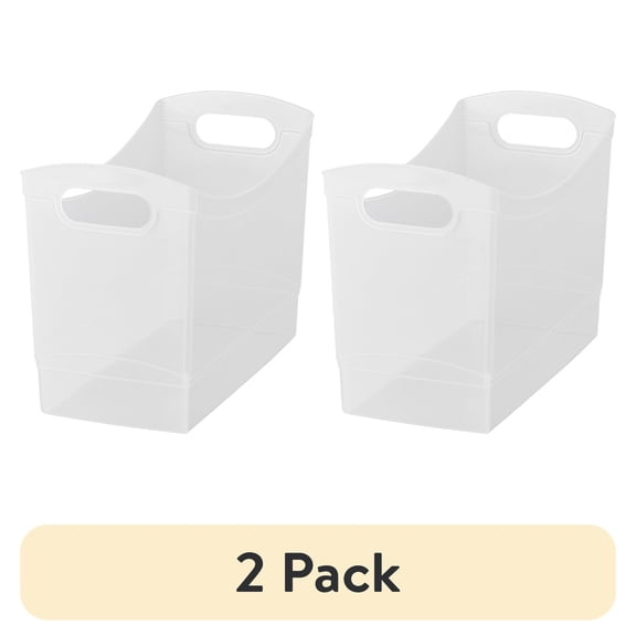 (2 pack) Mainstays 12 Qt Clear Plastic Storage Bin with Carrying Handles, Narrow Rectangular Organizer for Pantry, Closet, Cabinet and Shelf Storage