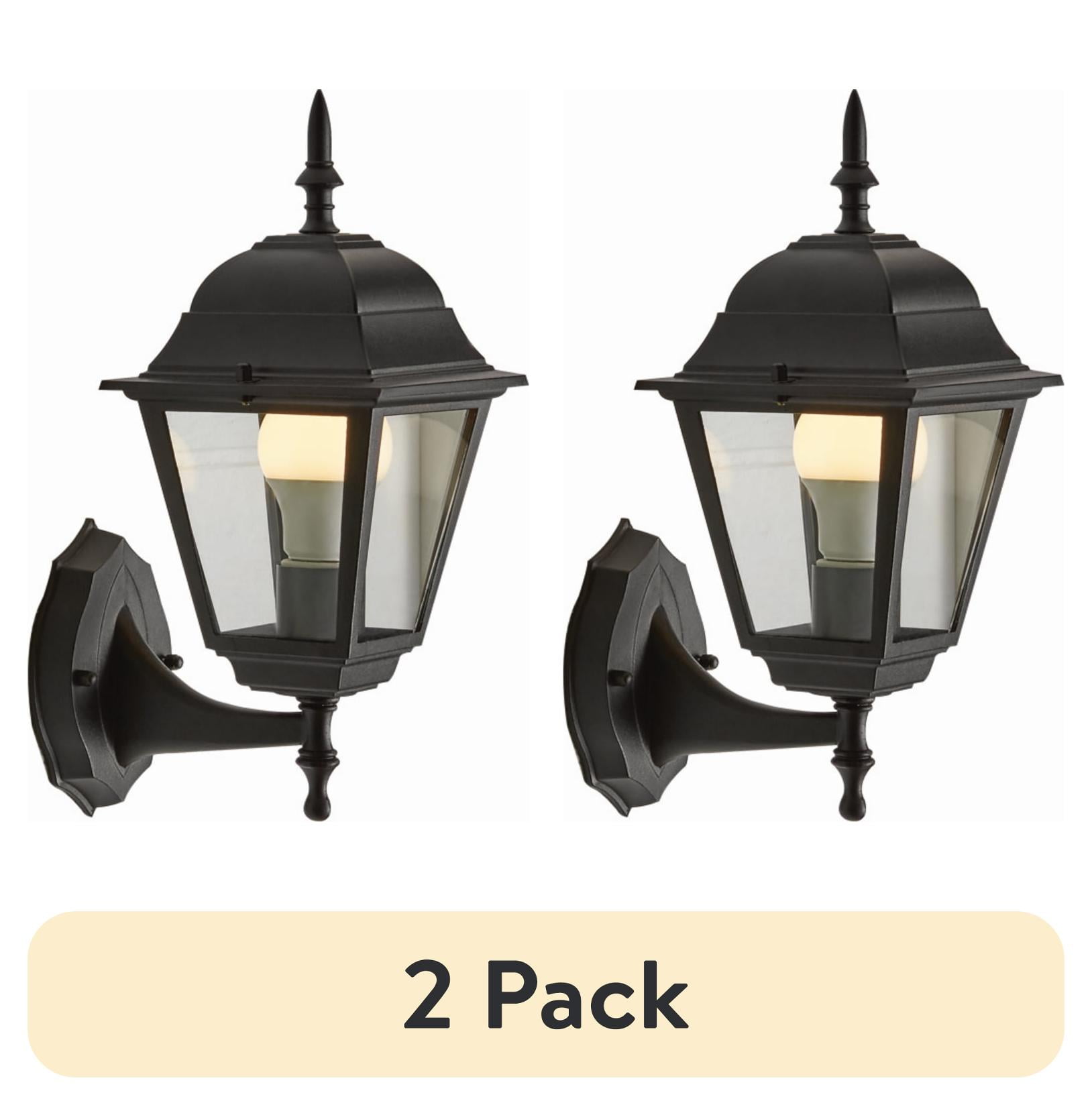 (2 pack) Mainstays 13.5" Classic Black Outdoor Coach Wall Light, Clear Glass Lens, Bulb Not Included