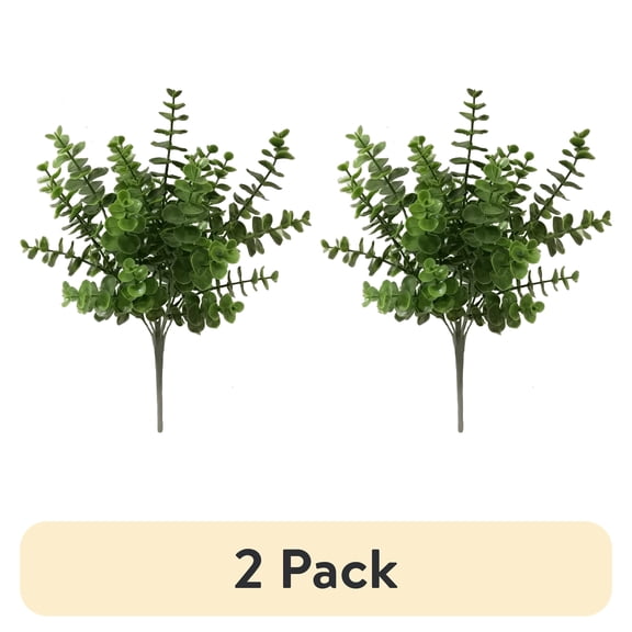 (2 pack) Mainstays 13.5" Plastic Green Eucalyptus Artificial Flower Bush, 0.21 lb