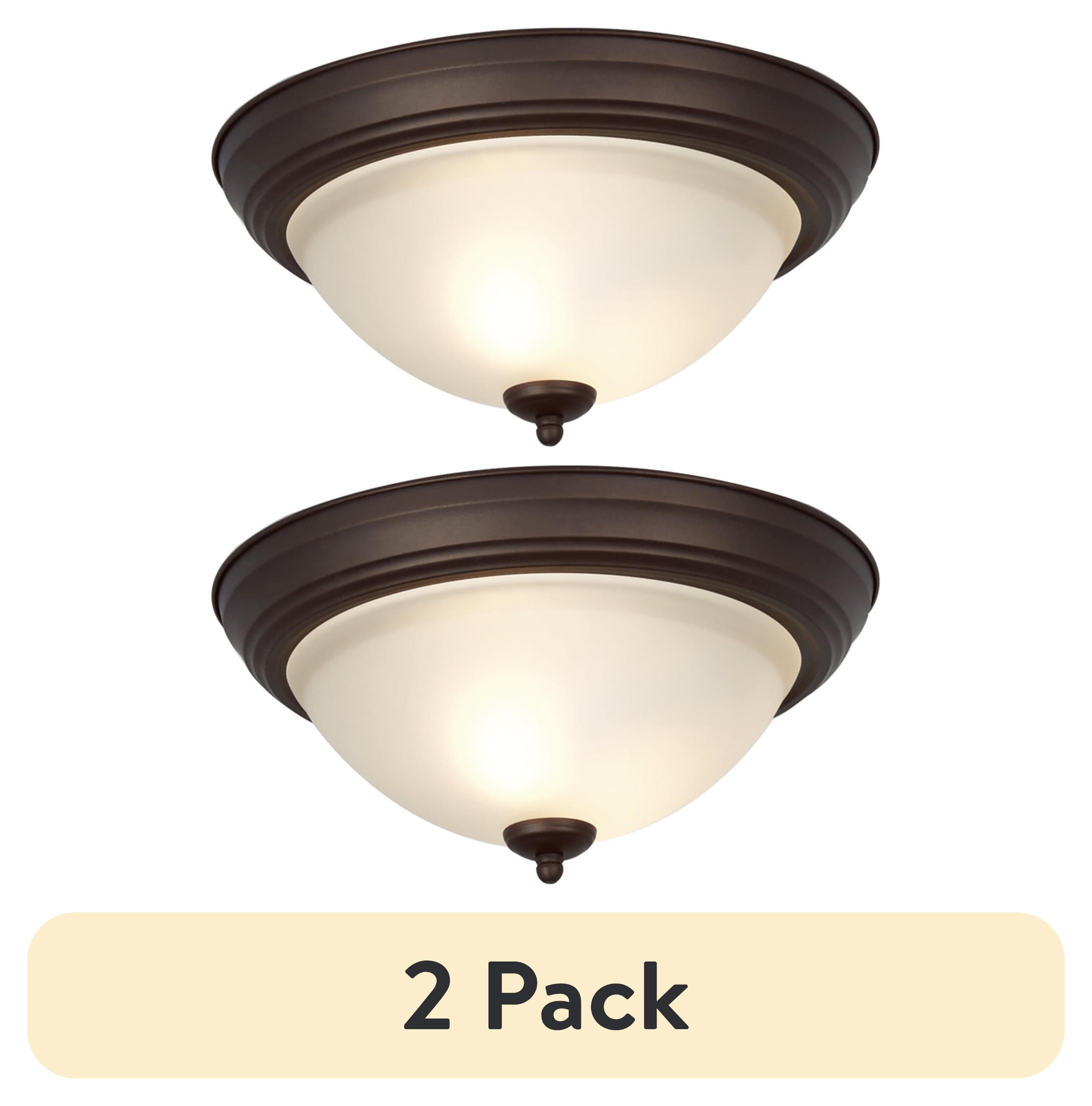 (2 pack) Mainstays 13" Classic Flush Mount Ceiling Light, Bronze Finish Frosted Glass Shade, Bulb Not Included