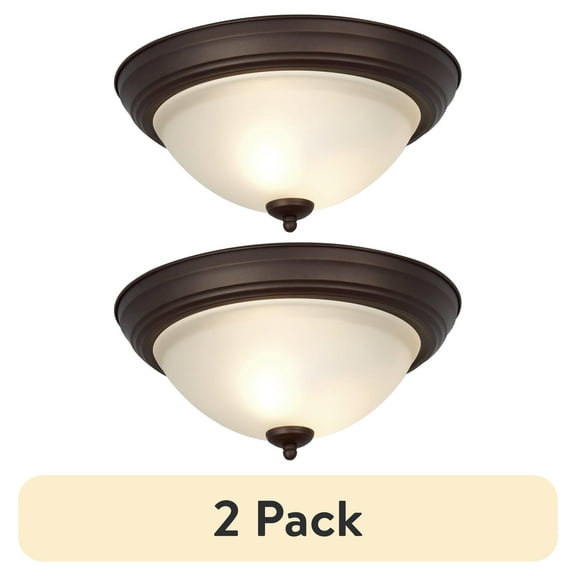 (2 pack) Mainstays 13" Classic Flush Mount Ceiling Light, Bronze Finish Frosted Glass Shade, Bulb Not Included