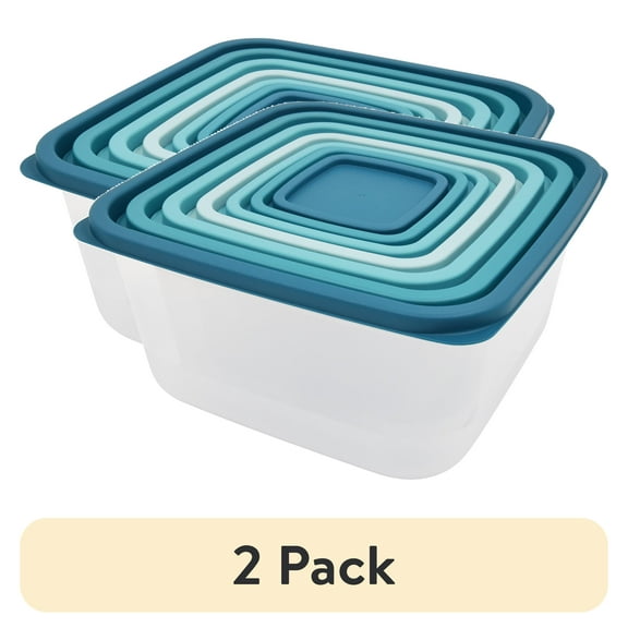 (2 pack) Mainstays 14 Piece Teal Plastic Food Storage Set, Teal Ombre, Ideal Use for Meal Prep and Batch Cooking