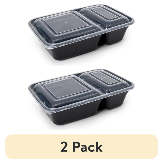 (2 pack) Mainstays 2-Compartment Meal Prep Containers 15-Pack with Lids, BPA-Free, Leak-Resistant, Microwave and Dishwasher Safe