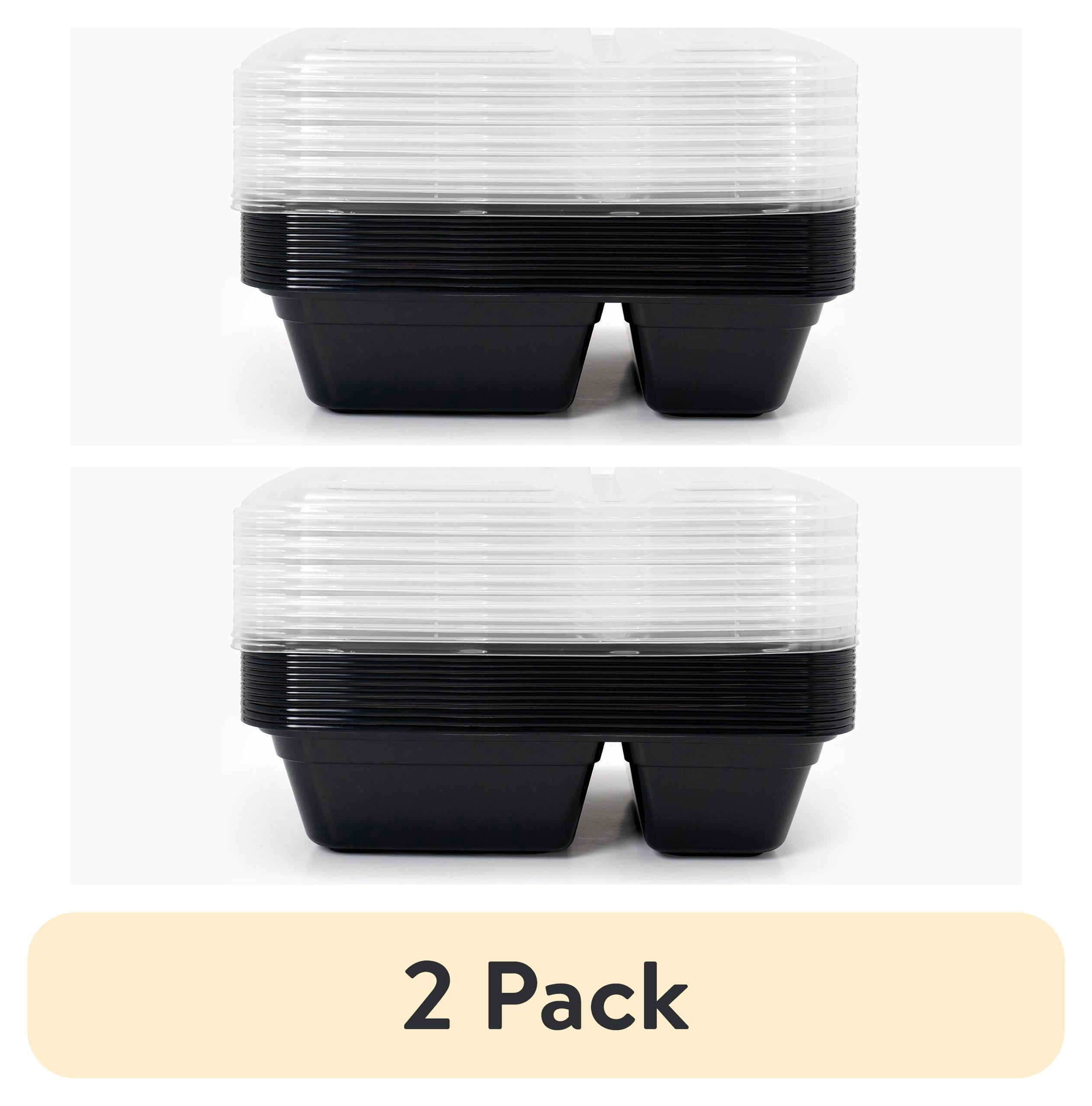 (2 pack) Mainstays 2-Compartment Meal Prep Food Storage Containers, 30-Piece Set, 15 Containers + 15 Lids, BPA-Free, Leak-Resistant