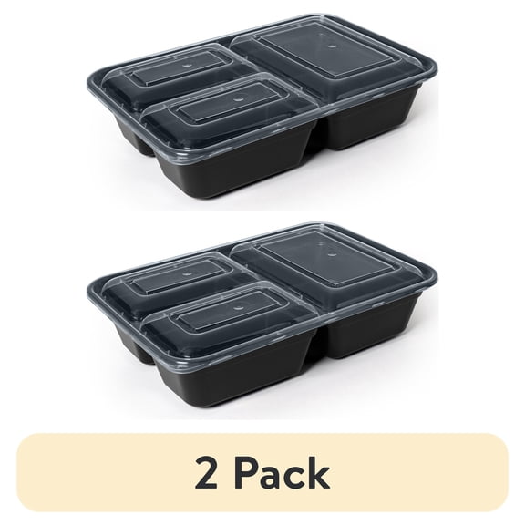 (2 pack) Mainstays 15-Pack Meal Prep Containers with 3 Compartments and Lids, BPA-Free, Leak-Resistant, Microwave & Dishwasher Safe