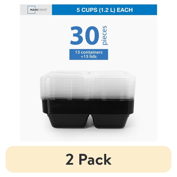 (2 pack) Mainstays 30-Piece (15 Containers + 15 Lids) with 3 Compartments Meal Prep, BPA-Free , Leak-Resistant, Microwave and Dishwasher Safe