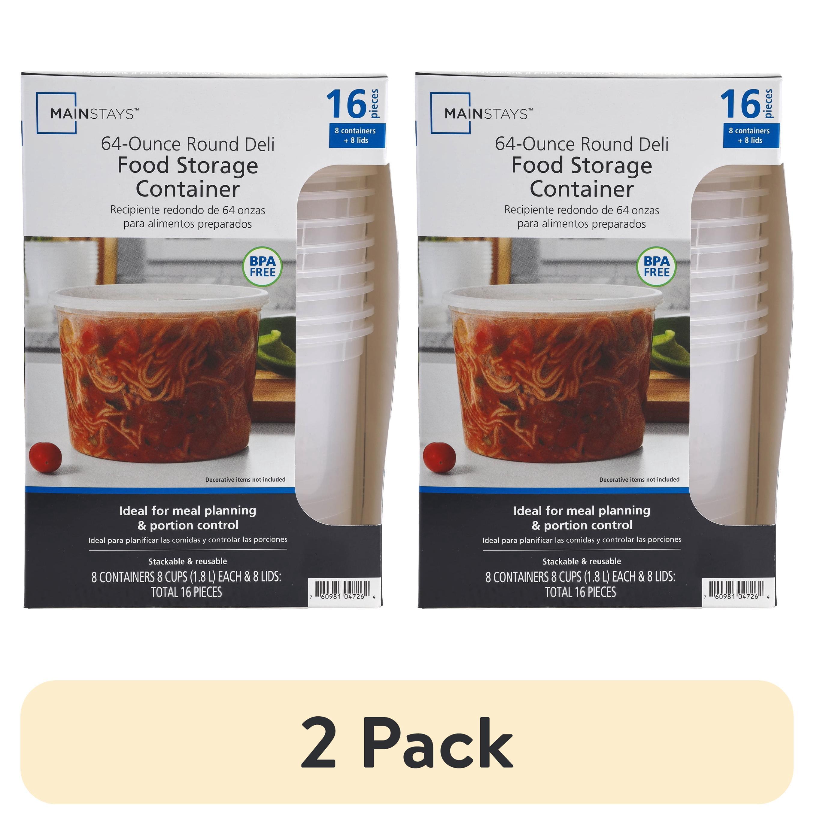 (2 pack) Mainstays 16 Piece 64 oz Plastic Deli Container, Designed to Help with Pantry Storage and Everyday Organization