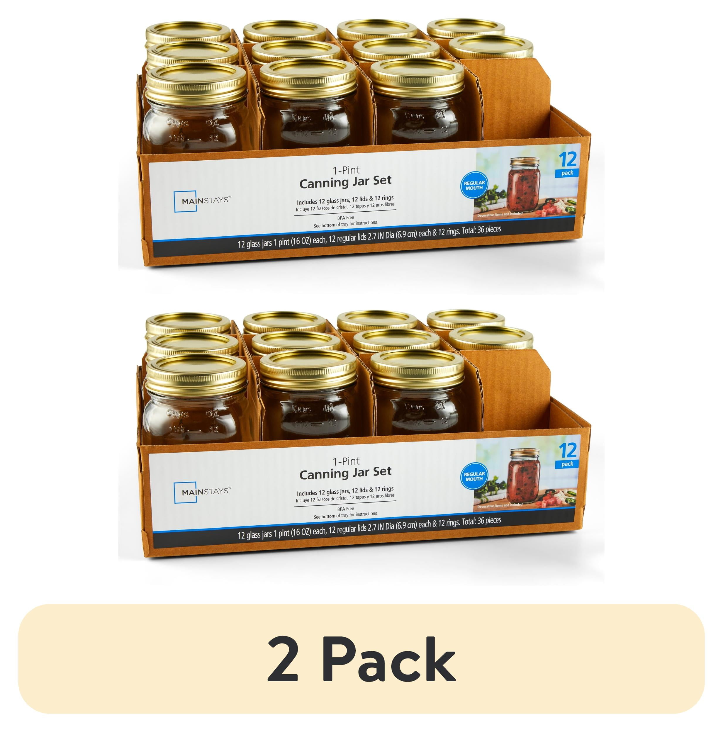 (2 pack) Mainstays 16 oz Airtight Glass Regular Mouth Canning Jars (12 Count)