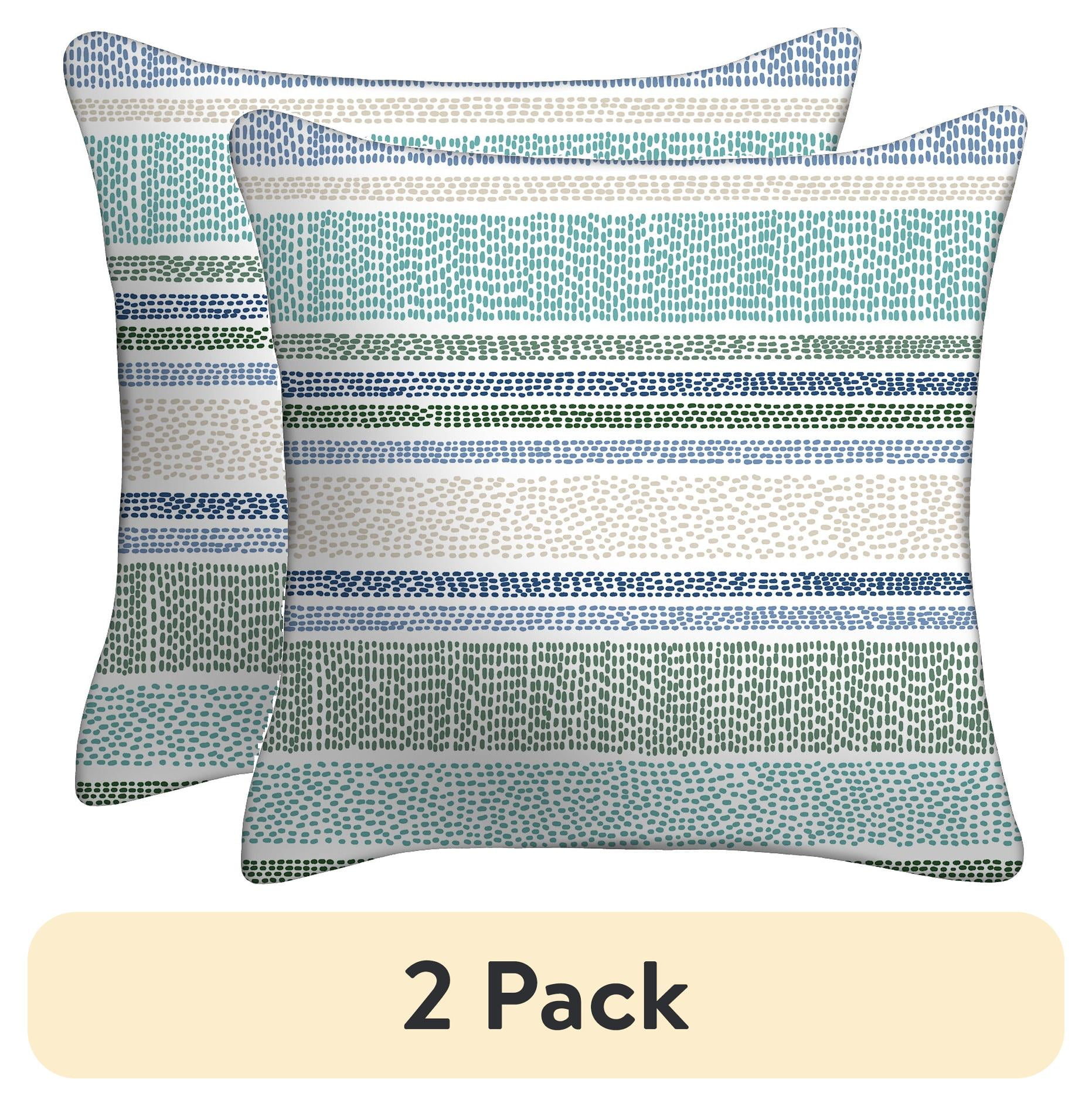(1 pack) Mainstays 16" x 16" Dotted Stripe Decorative Outdoor Throw Pillow, Blue/Green