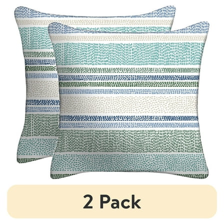 (1 pack) Mainstays 16" x 16" Dotted Stripe Decorative Outdoor Throw Pillow, Blue/Green