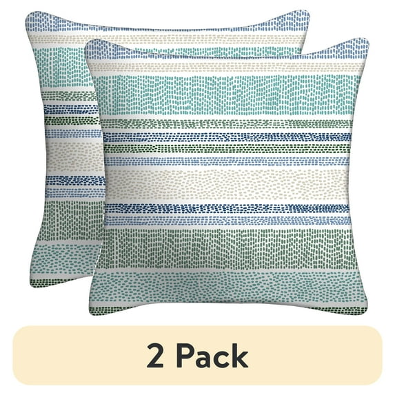 (1 pack) Mainstays 16" x 16" Dotted Stripe Decorative Outdoor Throw Pillow, Blue/Green