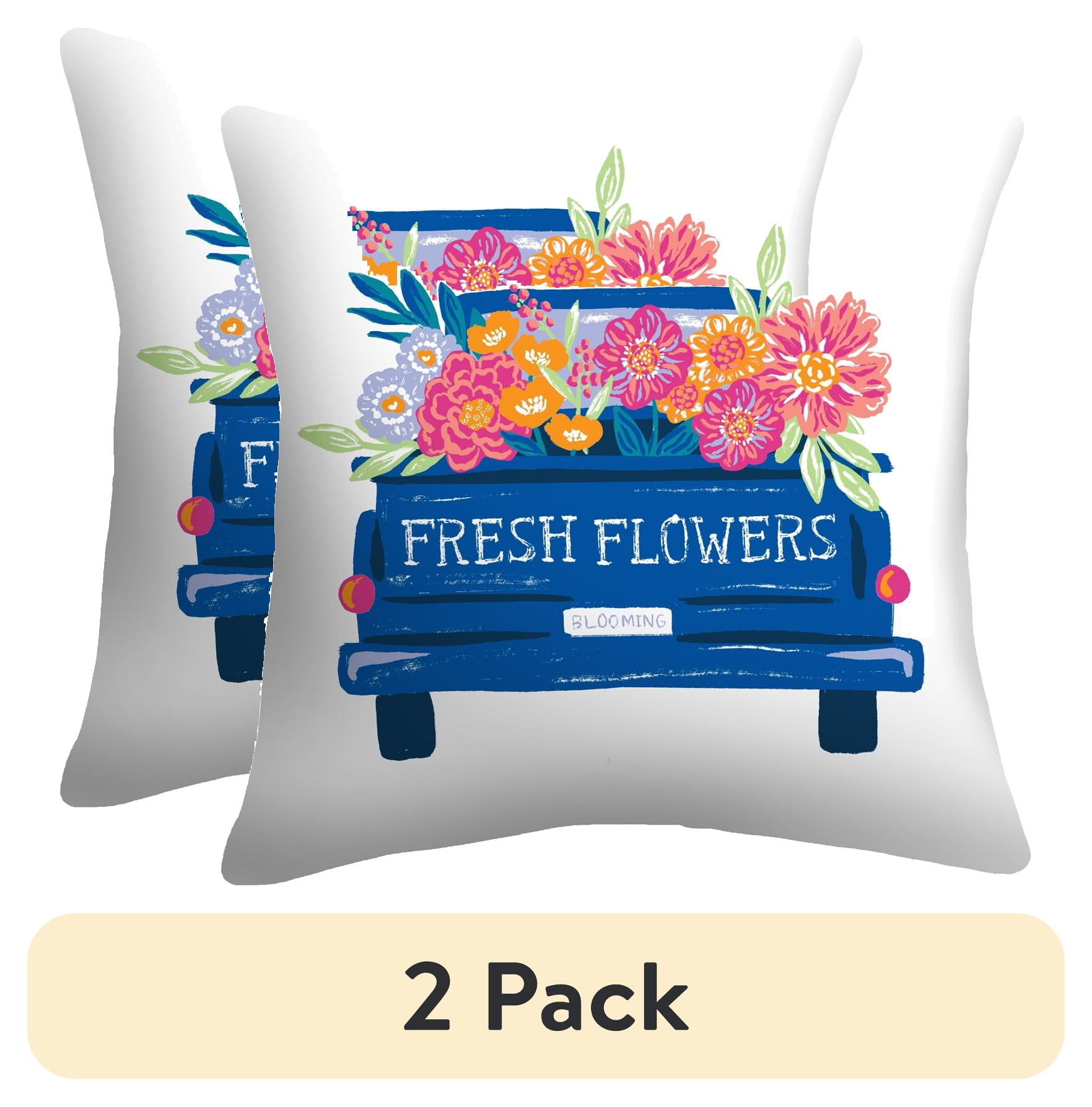 (2 pack) Mainstays 16" x 16" Flower Truck Decorative Outdoor Throw Pillow, Multicolor