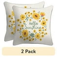 thumbnail image 1 of (2 pack) Mainstays 16" x 16" Hello Sunshine Decorative Outdoor Throw Pillow, Off-White/Yellow, 1 of 9