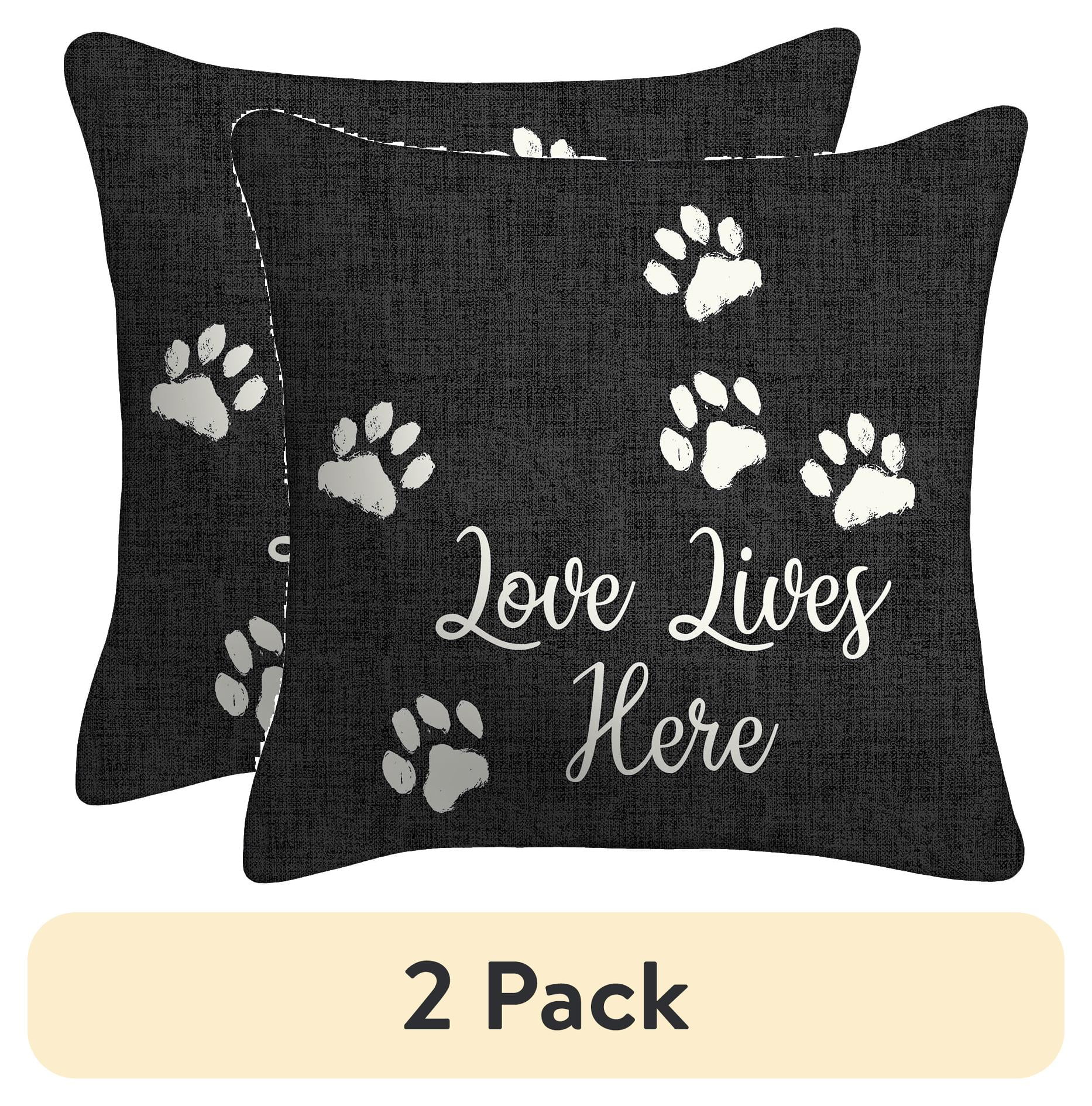 (2 pack) Mainstays 16 in x 16 in Love Lives Here Decorative Outdoor Throw Pillow, Black
