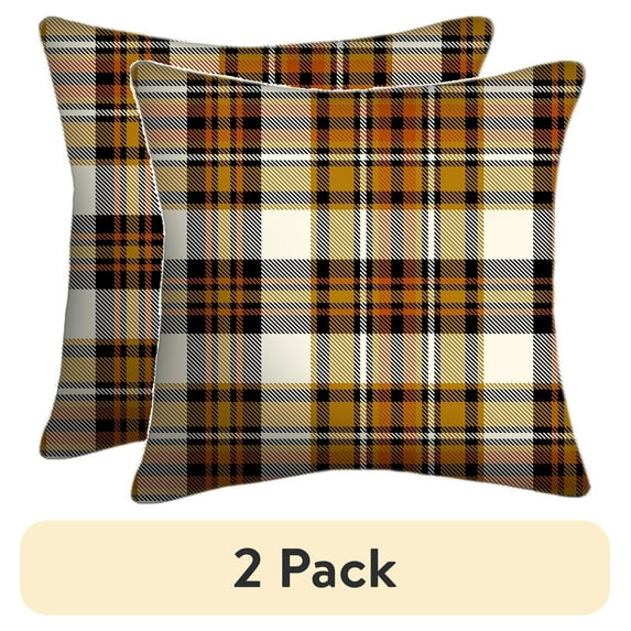 (2 pack) Mainstays 16" x 16" Reversible Plaid Decorative Outdoor Throw Pillow, Multi, 1 Count