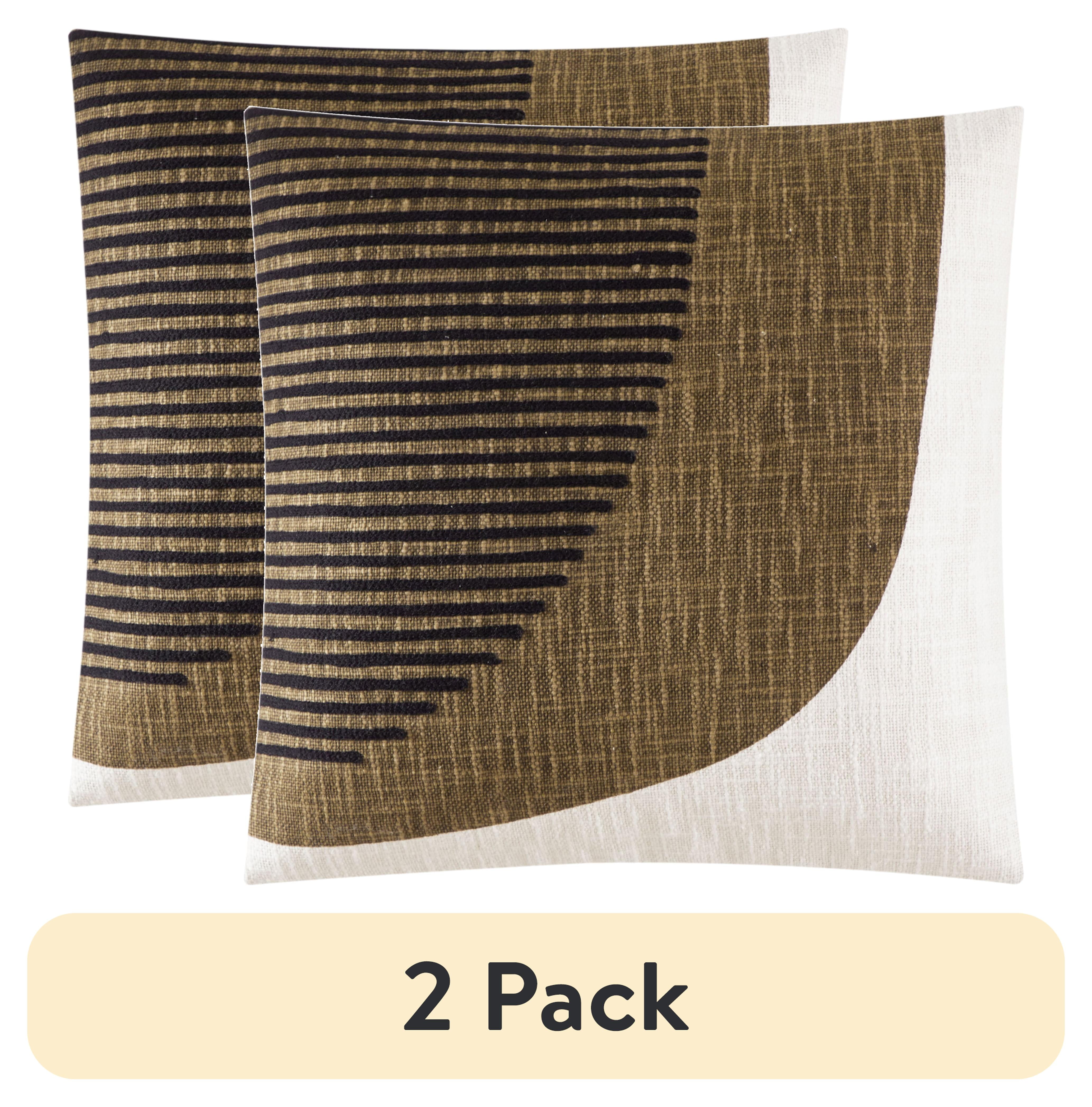 (2 pack) Mainstays 18 in x 18 in Curved Geo Throw Pillow, Brown