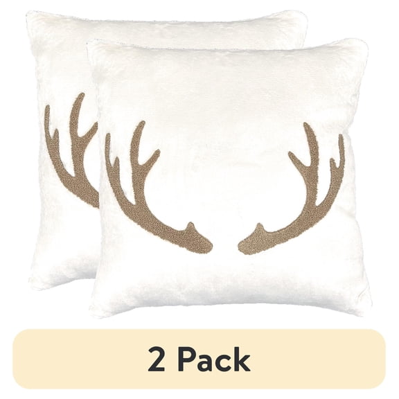 (2 pack) Mainstays 18" x 18" Decorative Antler Pillow, Ivory, (1 Count), Adult