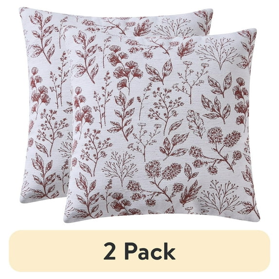 (2 pack) Mainstays 18" x 18" Red Canyon Airy Fern Reversible Chenille Decorative Pillow