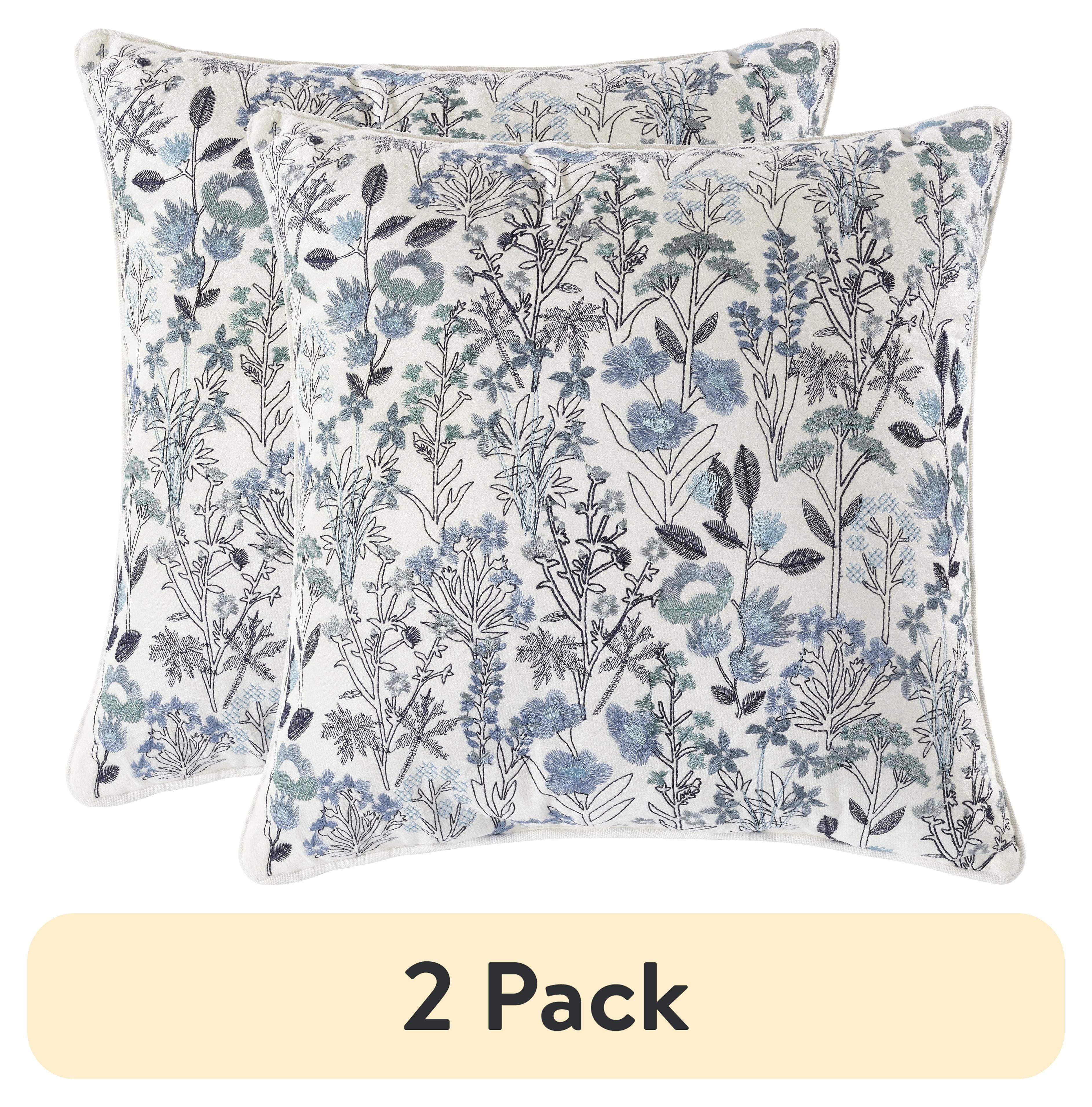 (2 pack) Mainstays 18"x18" Blue Embroidered Floral Decorative Throw Pillow