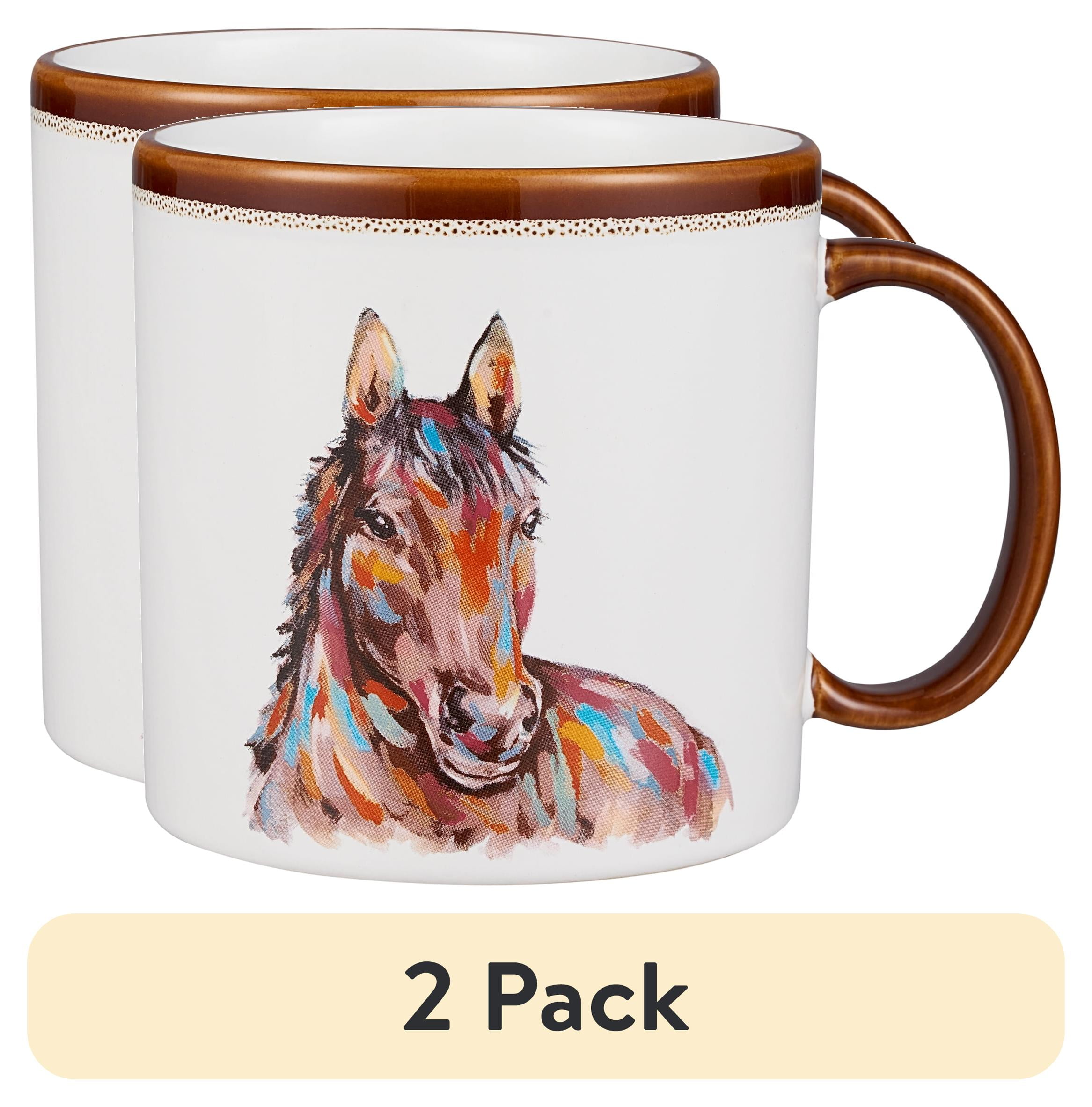 (2 pack) Mainstays 19.27-oz Sculpted Stoneware Horse Mug, White