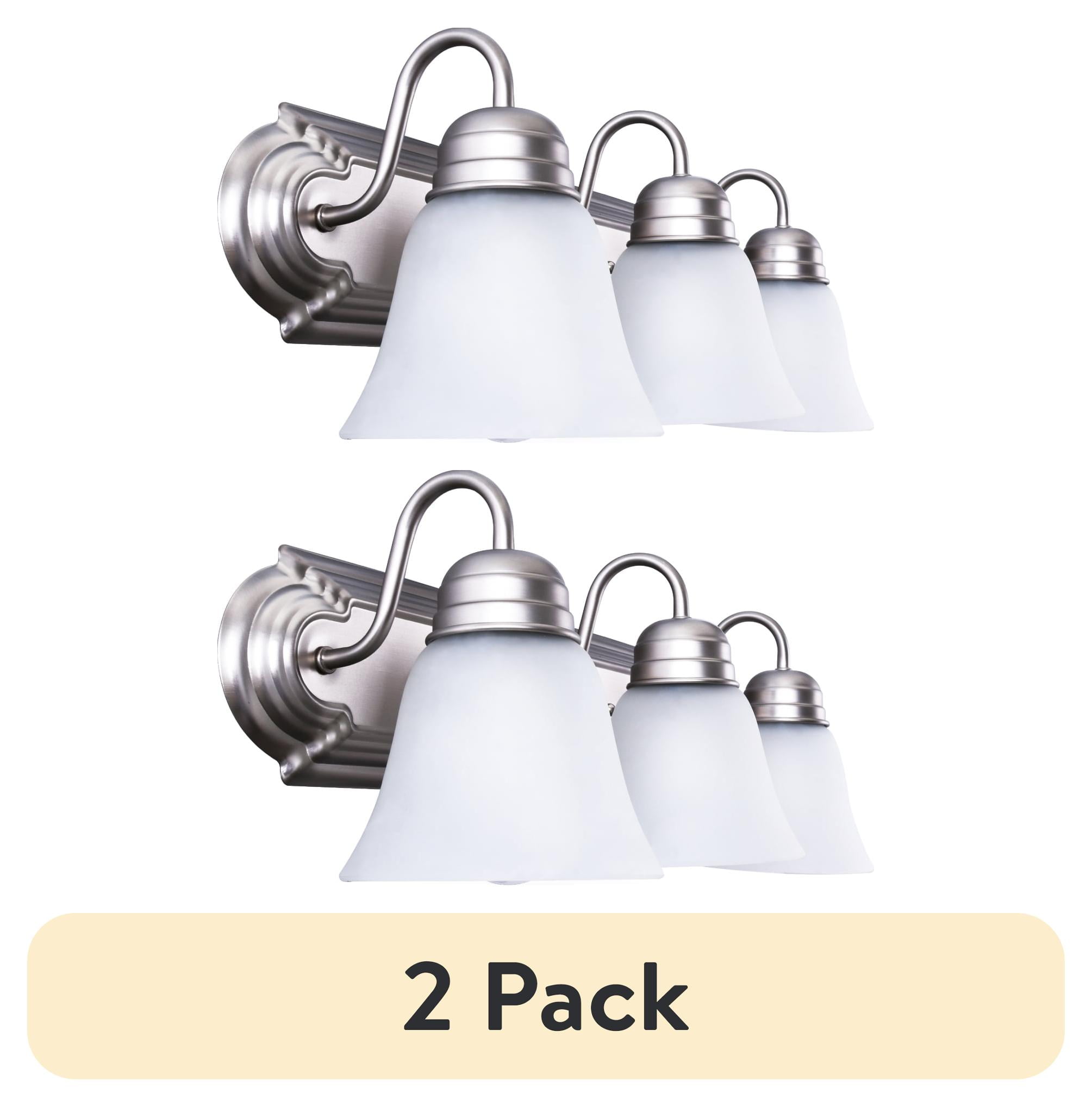 (2 pack) Mainstays 19.69in Classic LED Bathroom Vanity Light for Mirrors, 3 Alabaster Shades E26 Base, Satin