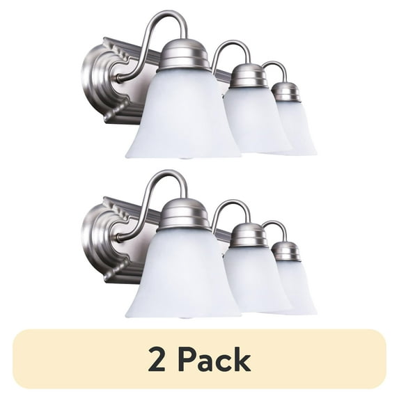 (2 pack) Mainstays 19.69in Classic LED Bathroom Vanity Light for Mirrors, 3 Alabaster Shades E26 Base, Satin