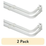 (2 pack) Mainstays 2-3" Basic Metal Wrap Around Adjustable Double Curtain Rod, 28-48" Adjustable Length, White Finish