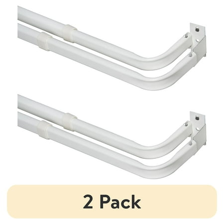 (2 pack) Mainstays 2-3" Basic Metal Wrap Around Adjustable Double Curtain Rod, 28-48" Adjustable Length, White Finish