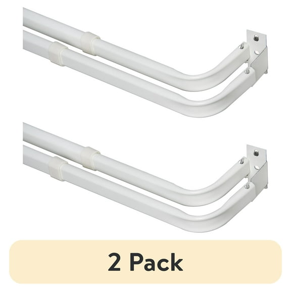 (2 pack) Mainstays Basic Metal Wrap Adjustable Double Curtain Rod, 48-86", White
