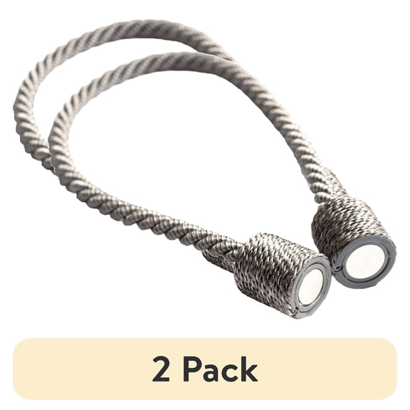 (2 pack) Mainstays 2-Pack Magnetic Tiebacks for Curtains, 18 Inch - Gray