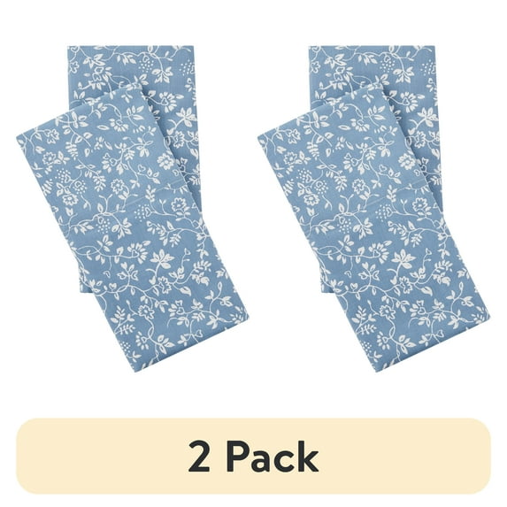 (2 pack) Mainstays Blue Floral Easy Care Pillowcase Set, 300 Thread Count, King Size