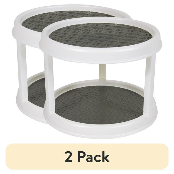 (2 pack) Mainstays 2-Tier Plastic Lazy Susan Turntable Organizer, Rotating Spice Rack for Kitchen Cabinet, Pantry and Countertop Organization