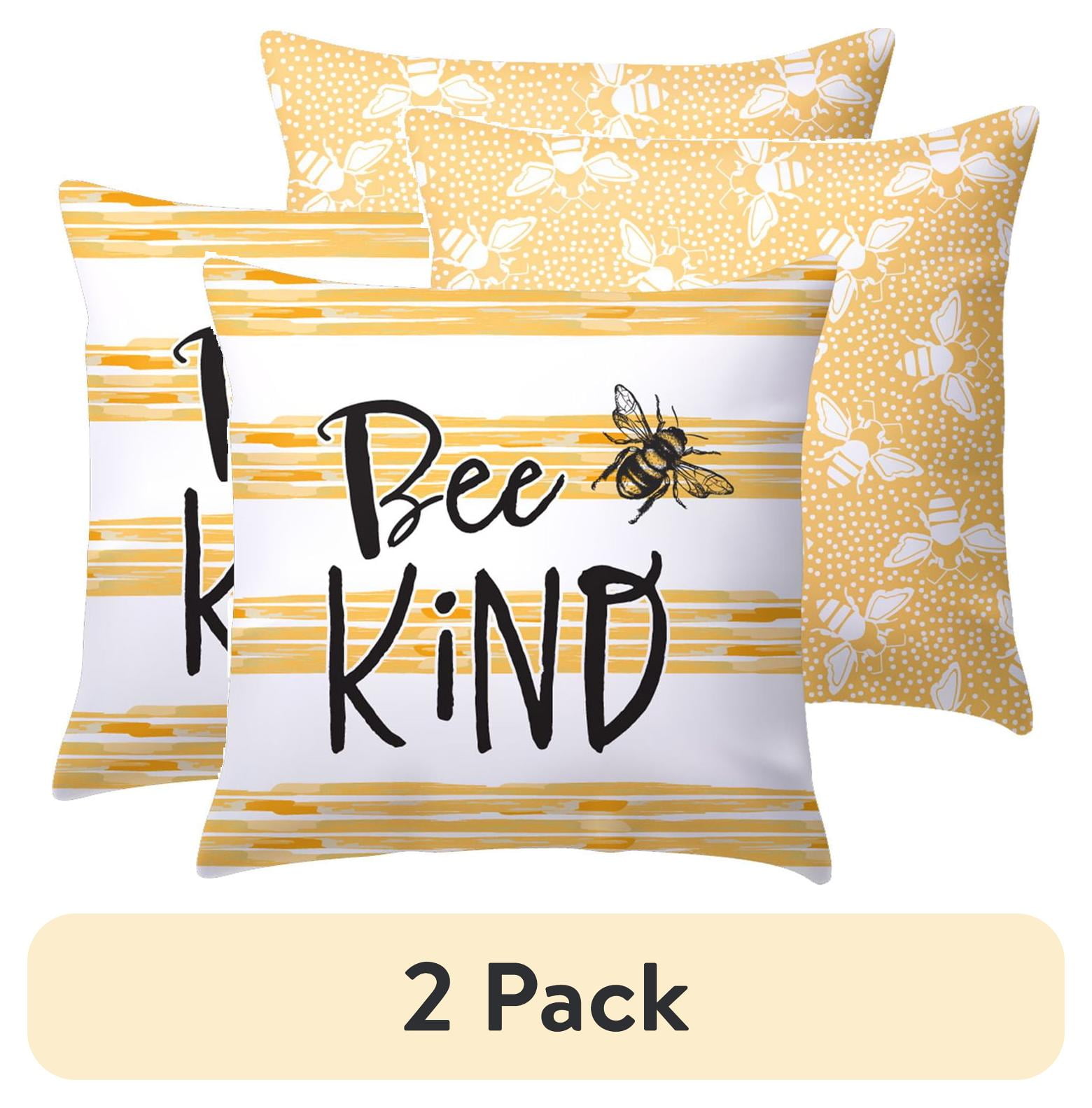 (2 pack) Mainstays Bee Kind Reversible Outdoor Throw Pillow, 2-Pack, 16 in, Yellow
