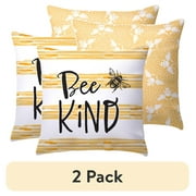 (2 pack) Mainstays Bee Kind Reversible Outdoor Throw Pillow, 2-Pack, 16 in, Yellow