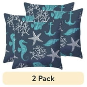 (2 pack) Mainstays 2-pack Starfish Sealife Reversible Outdoor Throw Pillow 16 inch, Blue