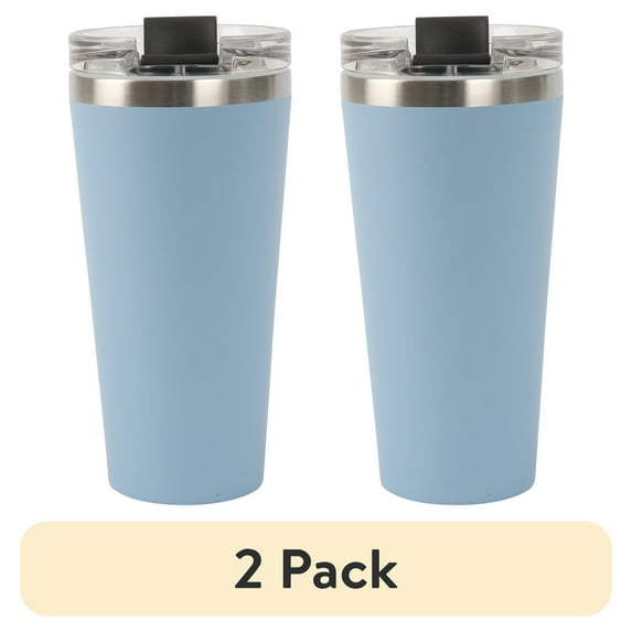 (2 pack) Mainstays 20oz (20 Fluid Ounces) Double Wall Vacuum Sealed Stainless Steel Tumbler Blue